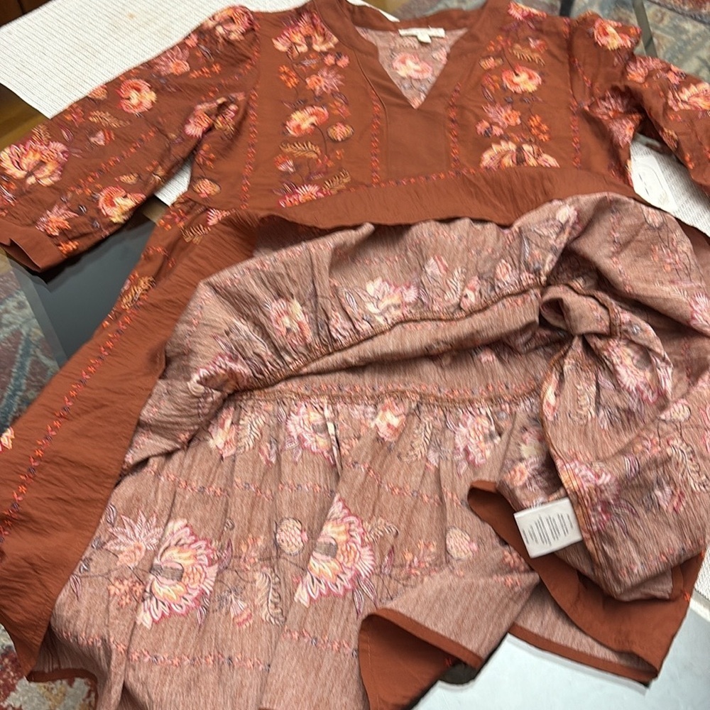 Fig and Flower by ANTHROPOLOGY Terracotta Floral Long Sleeve Dress - Picture 8 of 10